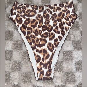 aerie Leopard Print High-Waist Bikini Bottoms in Brown and Tan